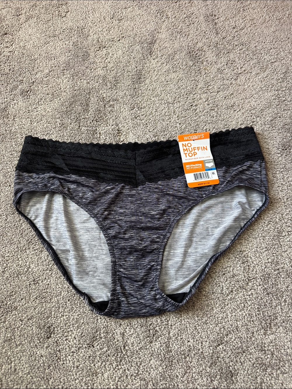 Warner’s No Muffin Top Microfiber Lace Panties Gray Heather SIZE XL NWT Hipster